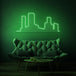 Neonlamp van een skyline in kleur groen