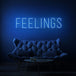 Neon letters met tekst "Feelings" in kleur blauw