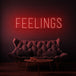Neon letters met tekst "Feelings" in kleur rood