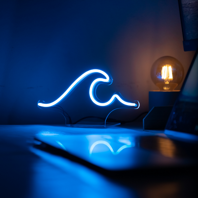 Mini neon lamp in de vorm van een golf in kleur blauw