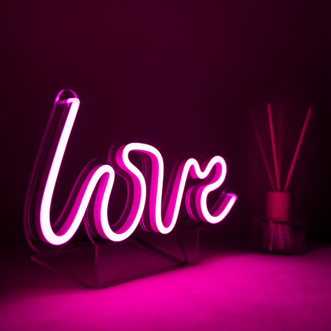 Mini neon lamp met tekst "Love" in kleur roze