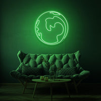 Neonlamp van een wereldbol in kleur groen