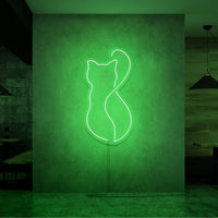 Neonlamp van een kat in kleur groen