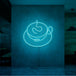 Neonlamp van een kop koffie in kleur cyaan