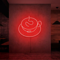 Neonlamp van een kop koffie in kleur rood