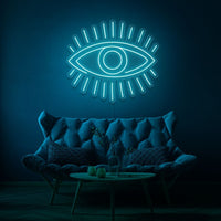 Neonlamp van een oog in kleur cyaan