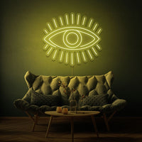 Neonlamp van een oog in kleur geel