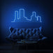 Neonlamp van een skyline in kleur blauw