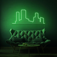 Neonlamp van een skyline in kleur groen