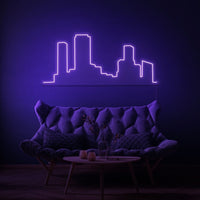 Neonlamp van een skyline in kleur paars