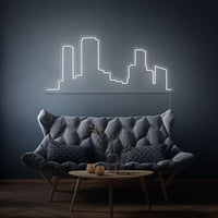 Neonlamp van een skyline in kleur wit