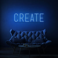 Neon letters met tekst "Create" in kleur blauw