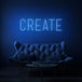 Neon letters met tekst "Create" in kleur blauw