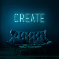 Neon letters met tekst "Create" in kleur cyaan