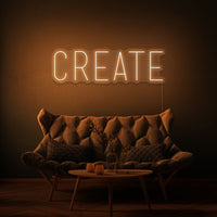 Neon letters met tekst "Create" in kleur oranje