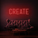 Neon letters met tekst "Create" in kleur rood
