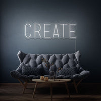 Neon letters met tekst "Create" in kleur wit