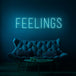 Neon letters met tekst "Feelings" in kleur cyaan