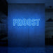 Neon letters met tekst "Proost" in kleur blauw
