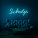 Neon letters in tekst "Schatje" in kleur cyaan