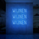 Neon letters in tekst "Wijnen wijnen wijnen" in kleur blauw